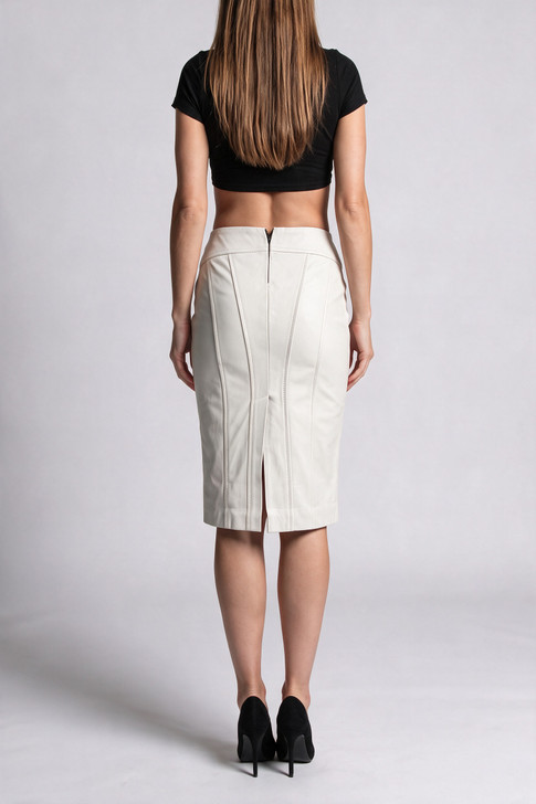 White Leather Skirt Women - Back