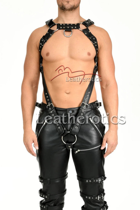 Leather body harness for men - front