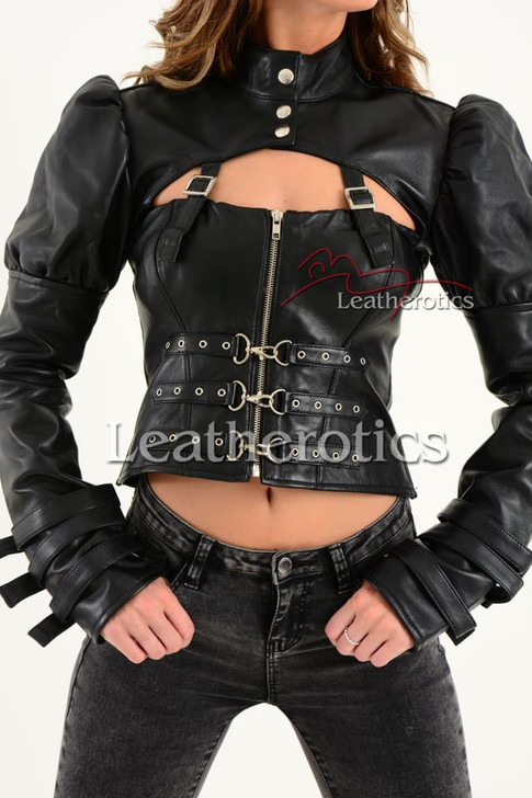 Womens Black Leather Gothic Jacket 3