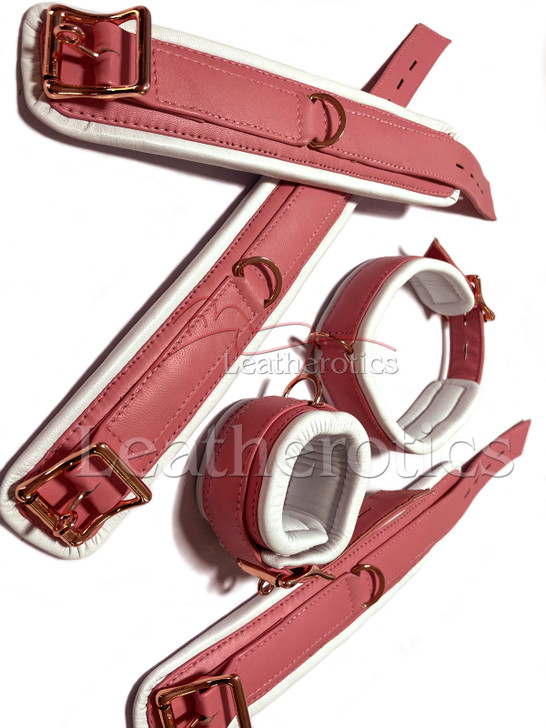 Pink white leather arm ankle neck cuff set 5 piece 5