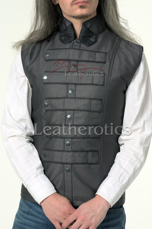 Men's Military Waistcoat Grey cotton - front