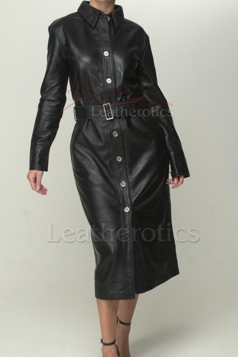 Black Leather Shirt Midi Dress 6