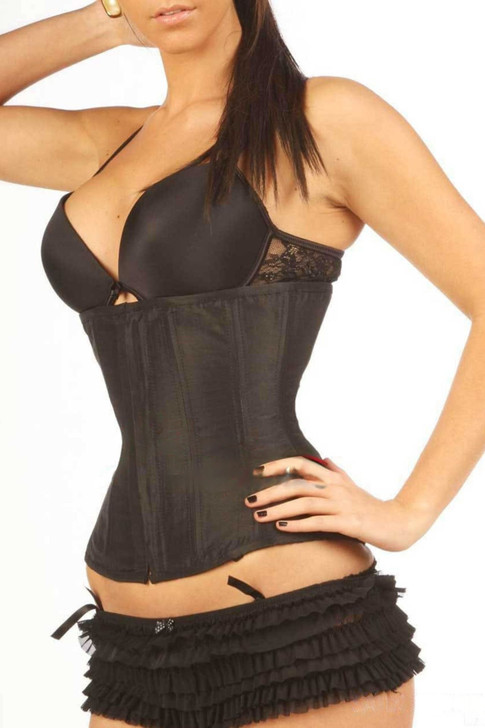 Black underbust corset with cotton lining and supportive steel boning