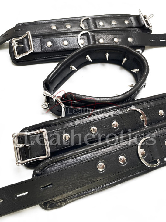 Lockable bdsm Cuffs Wrist Ankle And Collar set 7