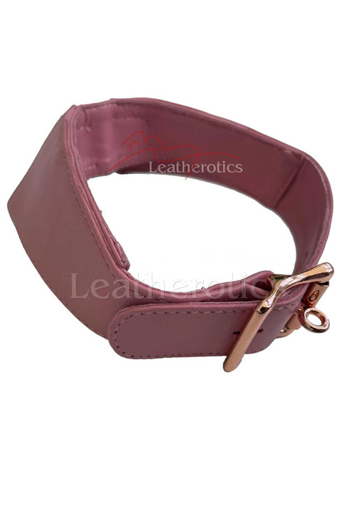 Leather BDSM Collar - pink front