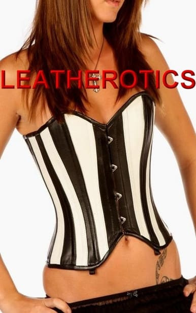 Black and White Overbust Leather Corset - Steel Boned
