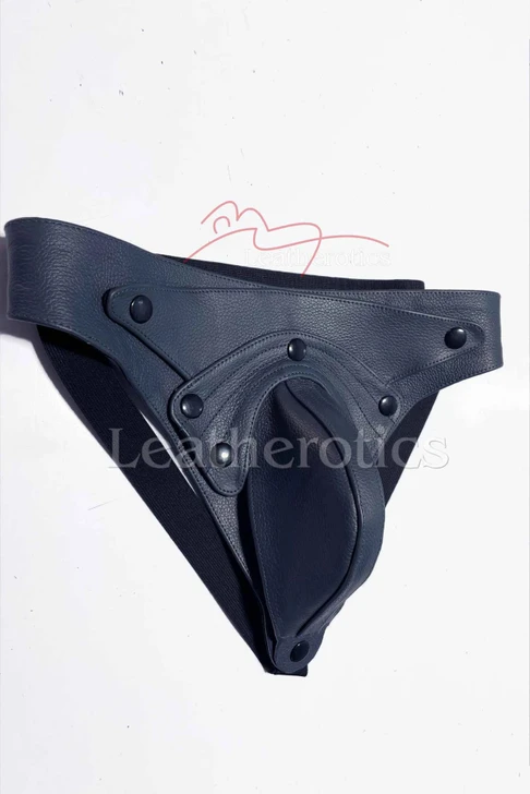 Men's Leather Jock Strap Codpiece 026 Bluish Grey
