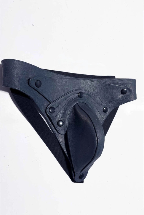 Men's Leather Jock Strap Codpiece 026 Bluish Grey