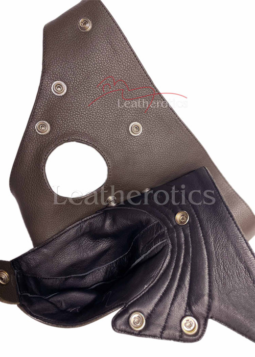 Men's Brown Leather Jockstrap - Removable pouch
