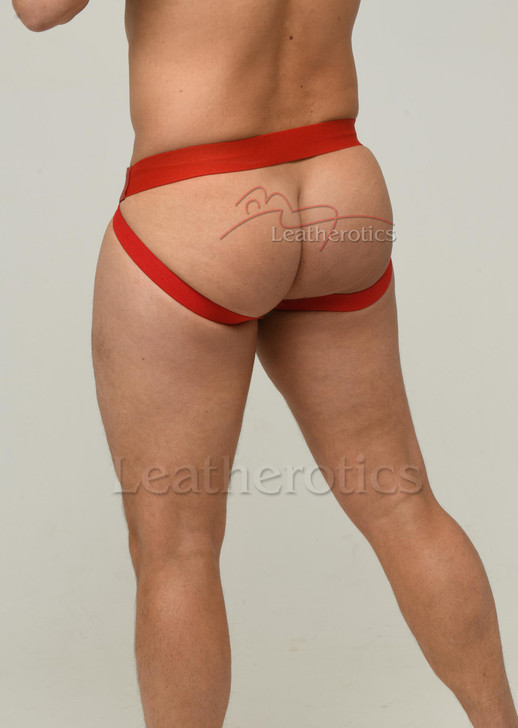 Perforated Red Leather Jock Pouch Underwear - back
