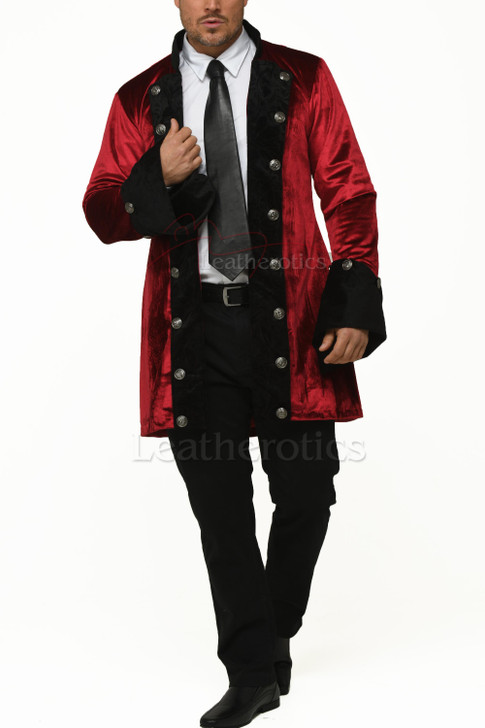 Red Velvet Gothic Tailcoat for Men – Vintage Steampunk Jacket