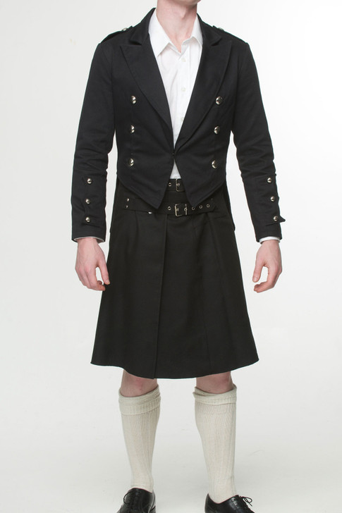 Prince Charlie Black Cotton Jeans  Jacket And Kilt Set
