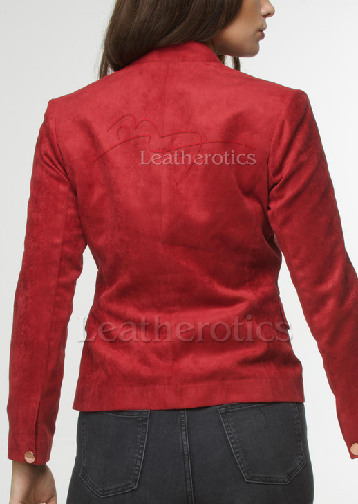 Red Suede Finished Fabric Blazer - back