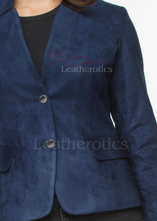 Blue Suede Leather Women's Blazer - details