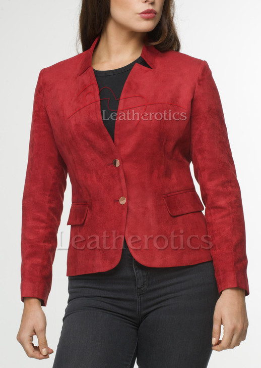 Red Suede Finished Fabric Blazer - front