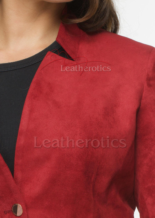 Red Suede Finished Fabric Blazer - details