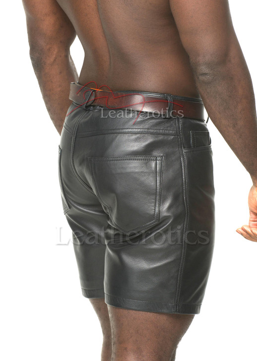 Mens Leather Shorts - side