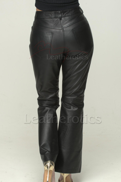 Bootleg Leather Jeans Trousers Flared
