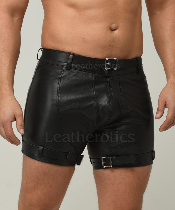 Black Leather Bondage Knicker Shorts