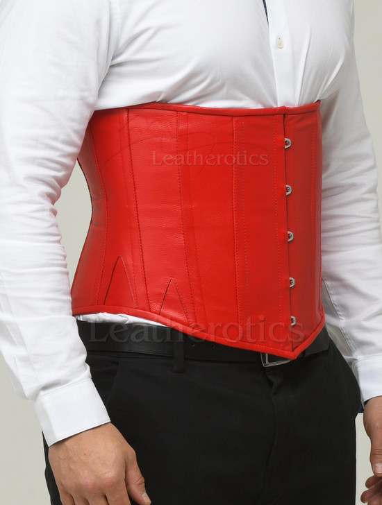 Leather Corset For men Red Under bust