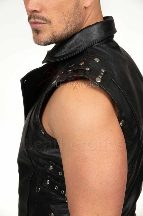 Sleeveless Leather Biker Style Vest