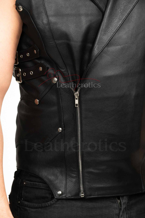Sleeveless Leather Biker Style Vest