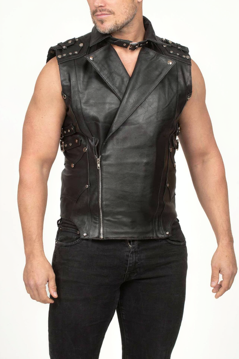 Sleeveless Leather Biker Style Vest