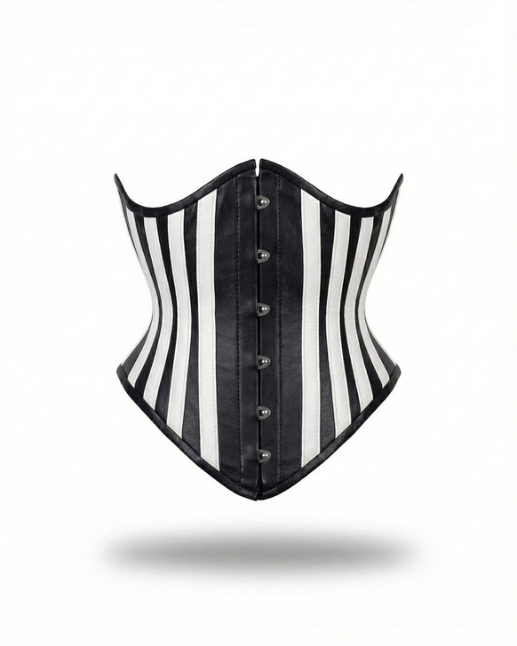 Black and white underbust leather corset waist cincher for women