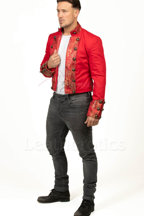 Short Cropped Red Brocade Men's Jacket