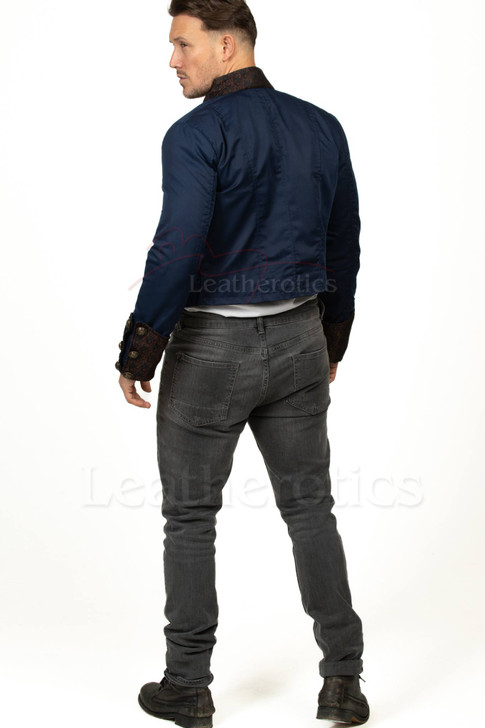 Short Cropped Blue Cotton Men's Jacket back view
