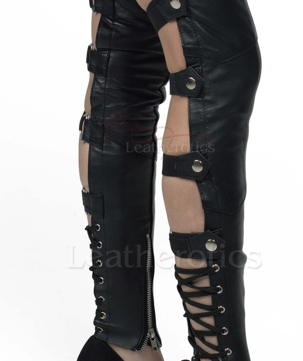 Open-Back Leather Chaps - leg details