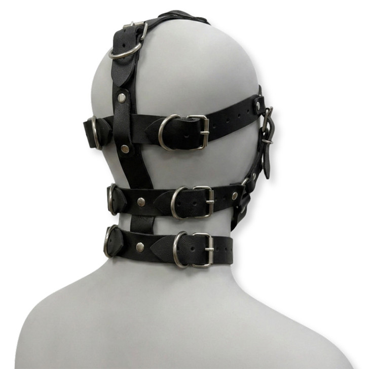 Real leather bondage hood with belts
