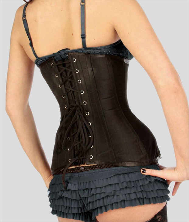 Curvy Black Satin Underbust Hipster Corset Steel Boned