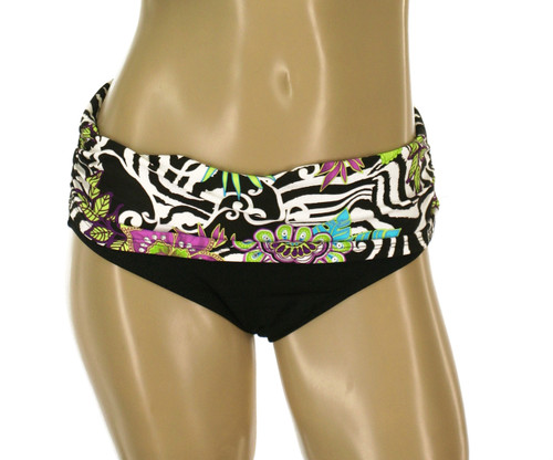 BW76 Wasitband with Shirred Sides Bikini Bottom "FLORAL SAFARI" SLK