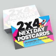 Next Day Postcards Size: 2"x4" UV Coated Full Color Front/Back