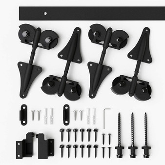 LD BUILD 5ft Mini Sliding Barn Door Hardware Kit, Unique Design Hanger, Easy Installation, Quality Roller, Perfect for Cabinets, TV Stands for 15" Wide DoorPanel (Vintage Rhombic Style), Black