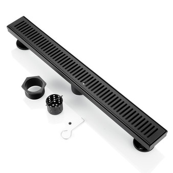 BOANN 24 Inch 304 Stainless Steel Rectangular Linear Shower Floor Drain in Black