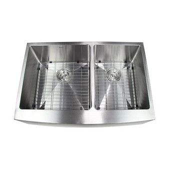 BOANN Hand Made Skirt Front R15 60/40 Double Bowl 33 x 22 1/4-Inch Undermount 304 Stainless Steel Kitchen Sink, 16-Gauge