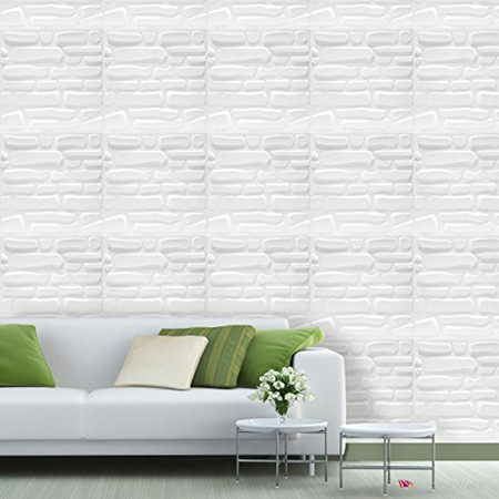 Luxorware 3D Wall Panel Pack of 12 Tiles 32 sqf CE Certified White PVC Panel For TV Walls/Bedroom/Living room (LW3D878)