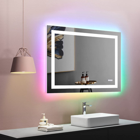 Vanity Trident Rainbow LED Mirror with Touch ON/OFF Dimmer & Fog Free Function 40"X32"