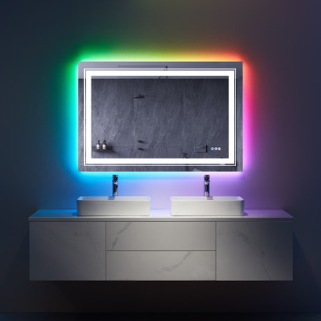 Vanity Trident Rainbow LED Mirror with Touch ON/OFF Dimmer & Fog Free Function 48"X36"