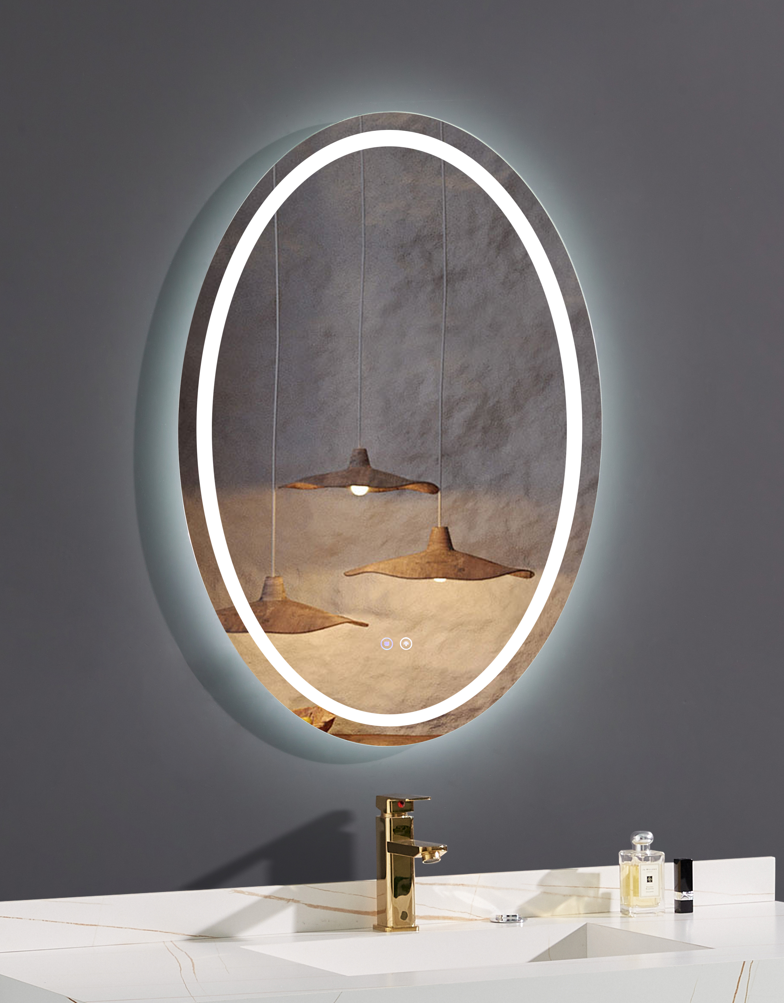 Vanity Trident Oval LED Mirror with Touch ON/OFF Dimmer  Fog Free Function  24