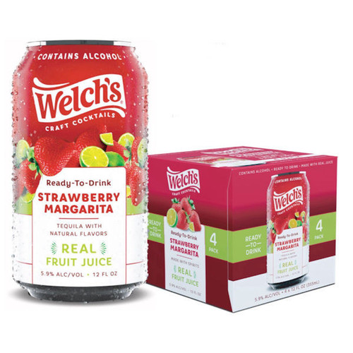 Welch's Craft Cocktails Strawberry Margarita Tequila Ready-To-Drink 4-Pack 12oz Cans