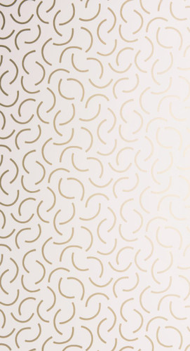 Curved metallic lines on white wallpaper.