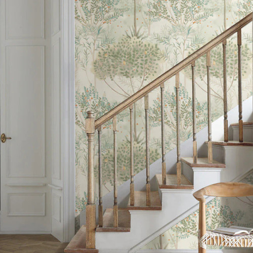 Entry way Featuring orchard wallpaper.