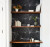 Shelves with voyageur wallpaper in the Redeye colorway.