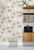 Wallpaper with vintage tape player design in gray and orange.