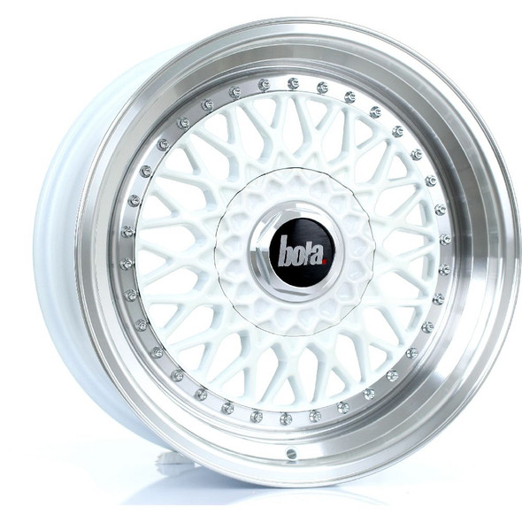 BOLA TX09 17x8 4x98 WHITE POLISHED LIP Custom Offset: ET20 TO ET38 www.srbpower.com