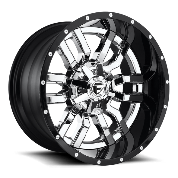 Fuel D270 SLEDGE 20x10 ET-18 8x165.1 125.10mm CHROME PLATED GLOSS BLACK LIP (Load Rated 1678kg)