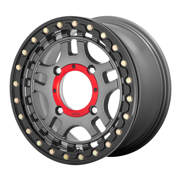 KMC KS240 RECON BEADLOCK 15x7 ET38 4x137 112.10mm GUN METAL W/ GLOSS BLACK RING (Load Rated 567kg)